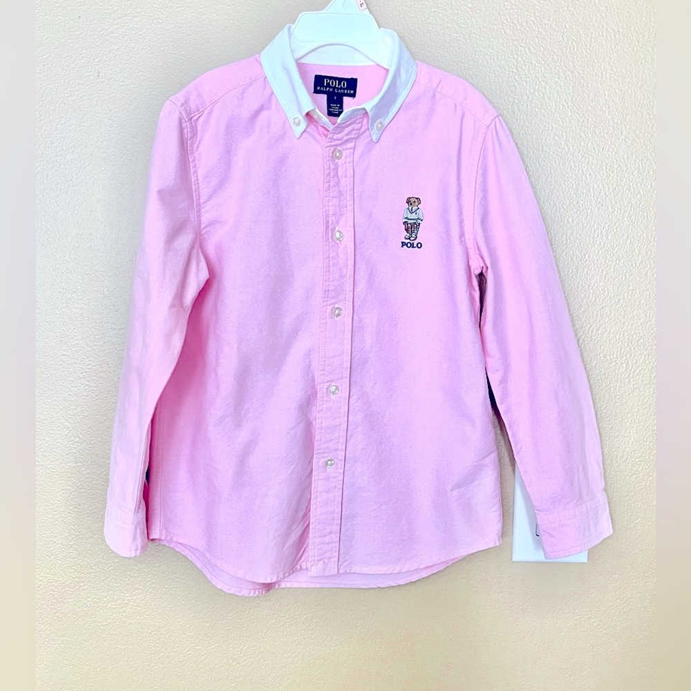 POLO Ralph Lauren Dress Shirt Little Kid 7 years old Button Front Pink / White - Picture 7 of 8